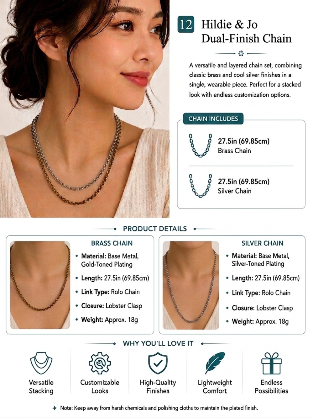 hildie & jo Mixed Metal Chain Set - Silver & Gold Tone